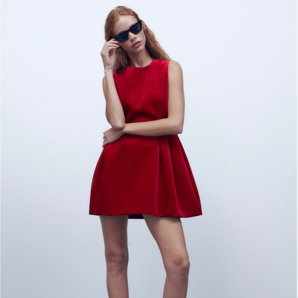 Zara Red Velvet Dress -New